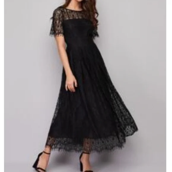 SHEIN | Dresses | Solid Lace Tie Back Long Black Dress Lined Shein Prom Bridesmaids Dress | Poshmark SHEIN | Dresses | Solid Lace Tie Back Long Black Dress Lined Shein Prom Bridesmaids Dress | Poshmark
